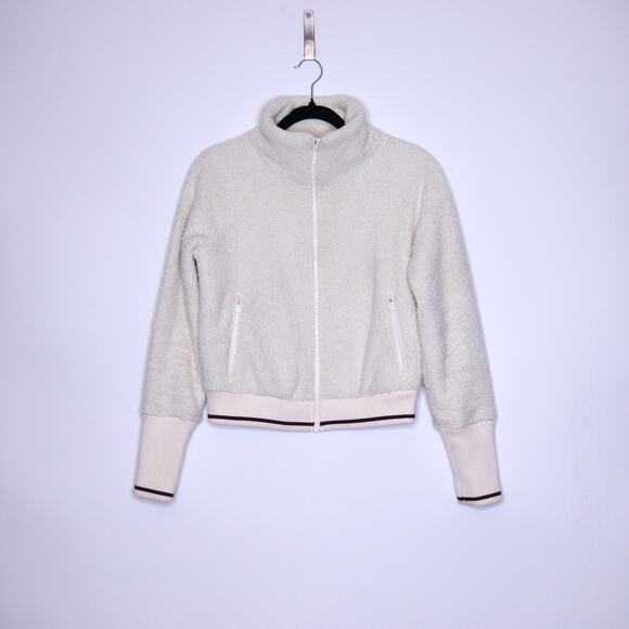 ATHLETA Tugga Sherpa Jacket Natural High Neck Full Zip Ribbed Cuffs Women's XS - Picture 1 of 15
